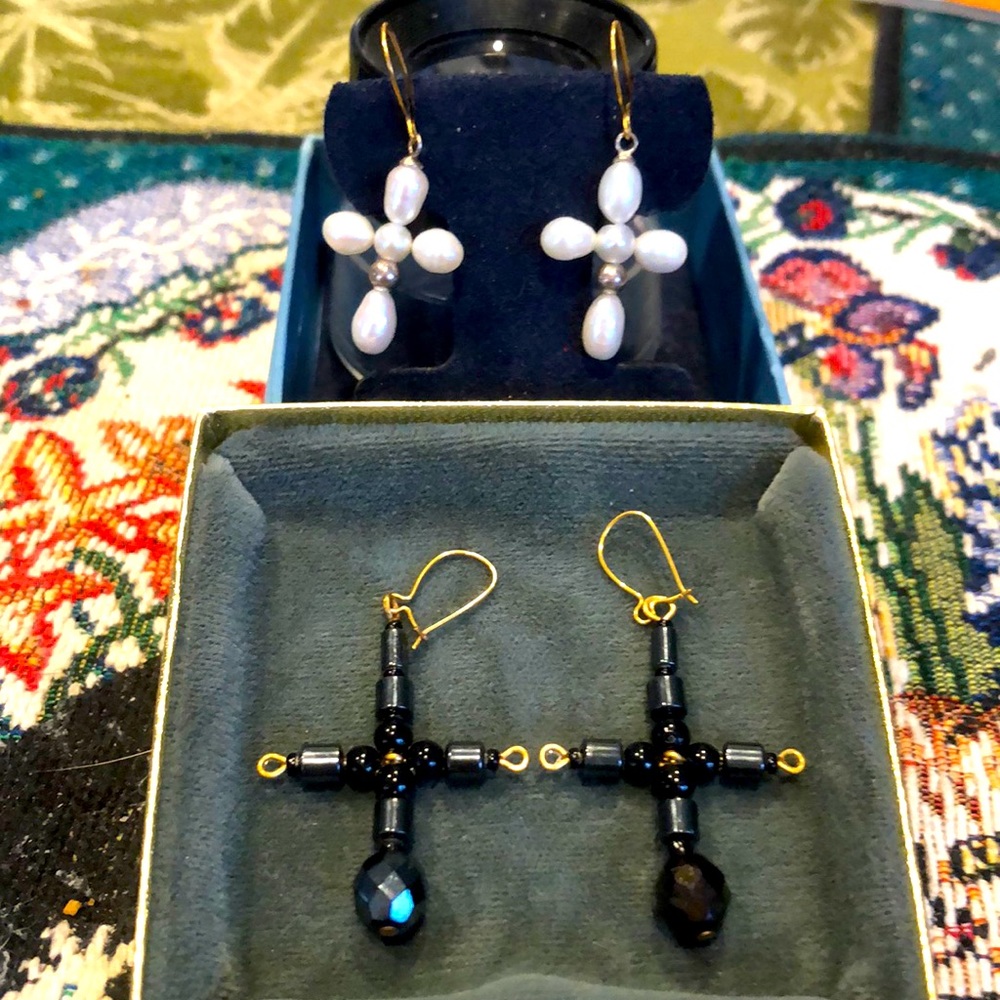 Black & White Cross Earrings